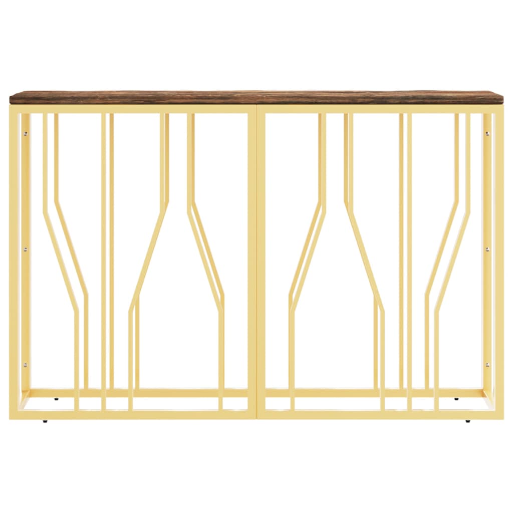 Wandtafel Roestvrij Staal En Massief Gerecycled Hout Goudkleur