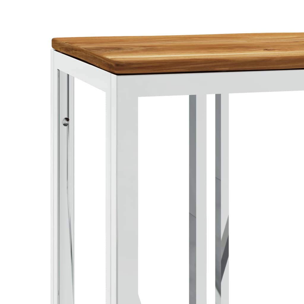 Wandtafel Roestvrij Staal En Massief Acacia Zilverkleurig en lichtbruin Hout