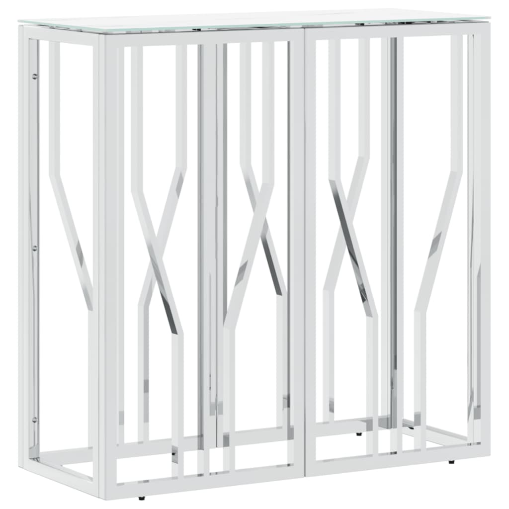 Wandtafel 70X30X70 Cm Roestvrij Staal En Glas Zilverkleurig 1 Zilver en wit