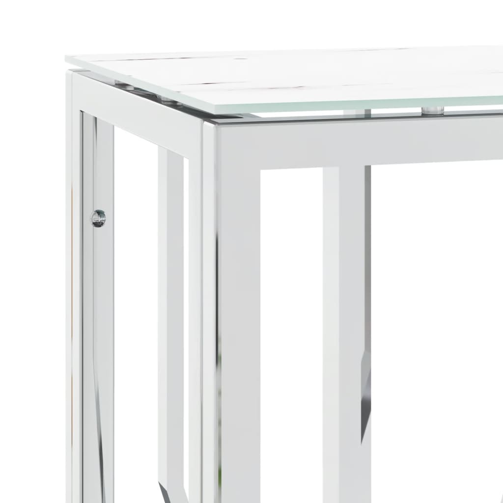 Wandtafel 70X30X70 Cm Roestvrij Staal En Glas Zilverkleurig 1 Zilver en wit