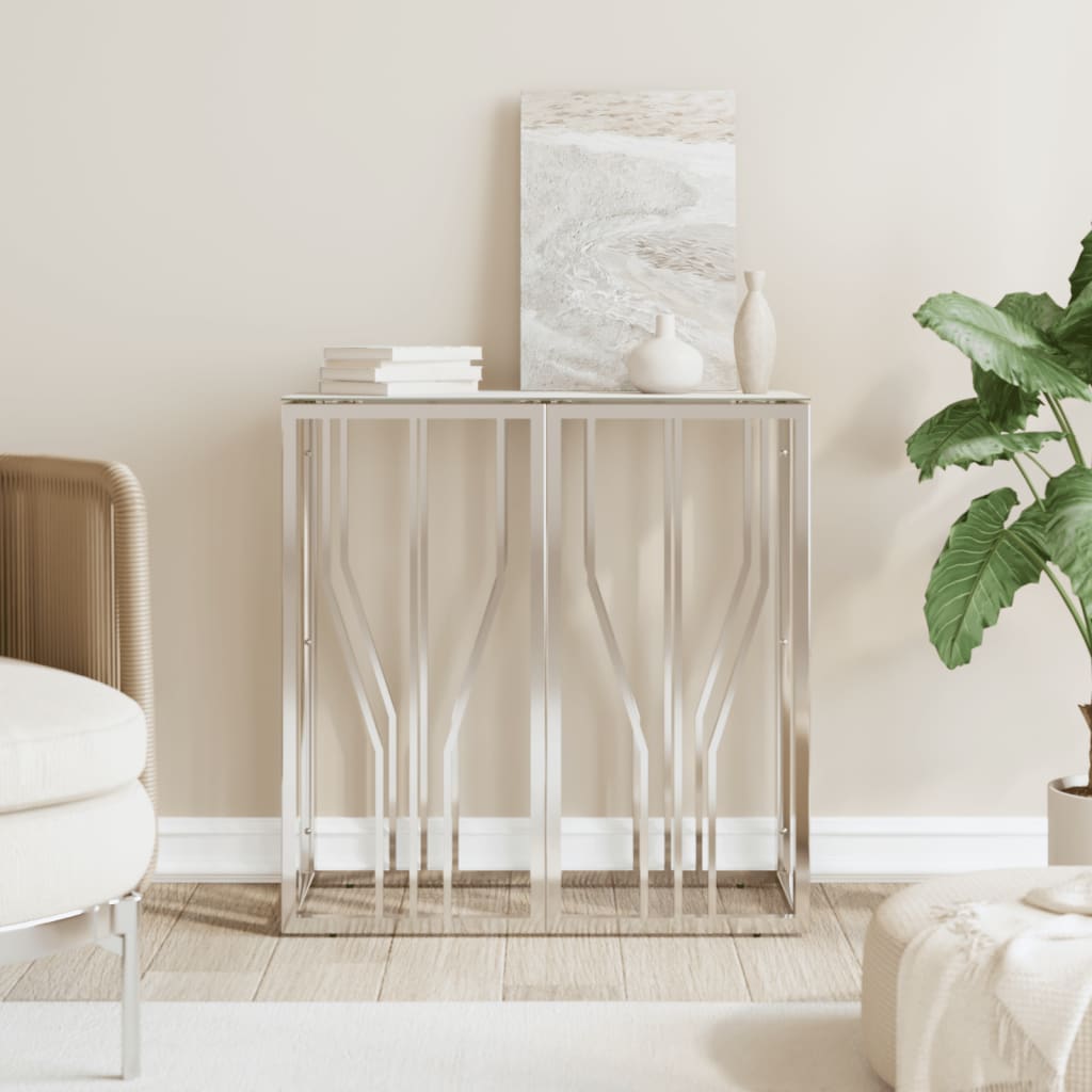 Wandtafel 70X30X70 Cm Roestvrij Staal En Glas Zilverkleurig 1 Zilver en wit