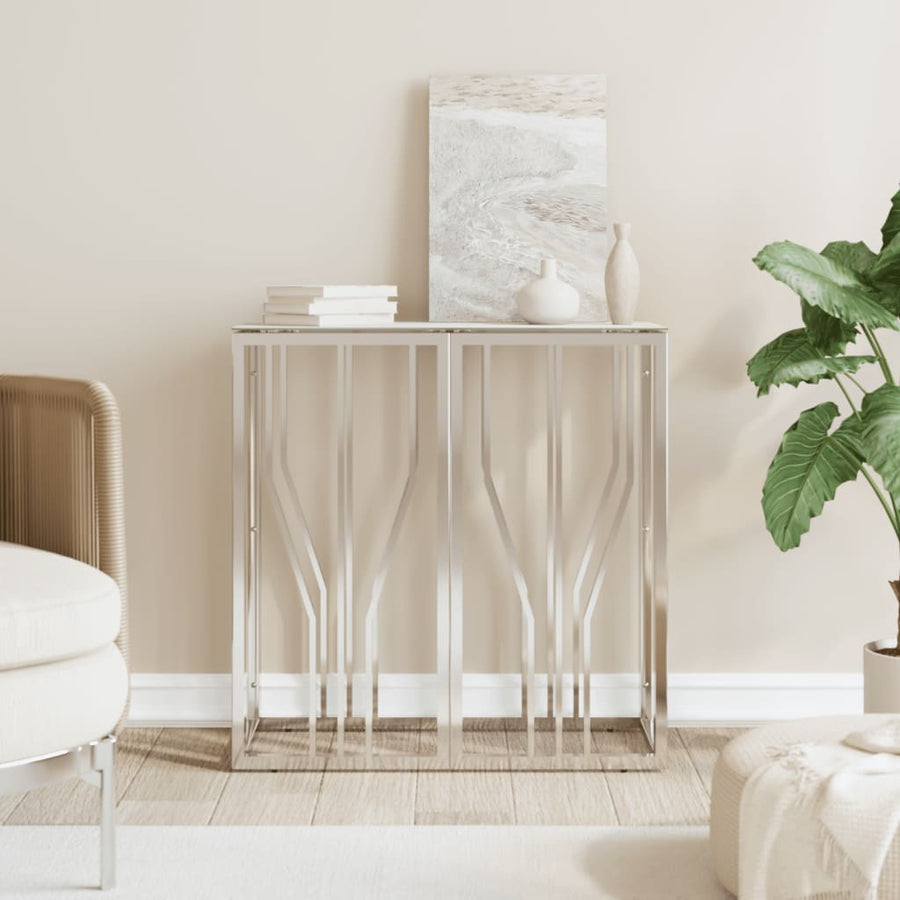 Wandtafel 70X30X70 Cm Roestvrij Staal En Glas Zilverkleurig 1 Zilver en wit