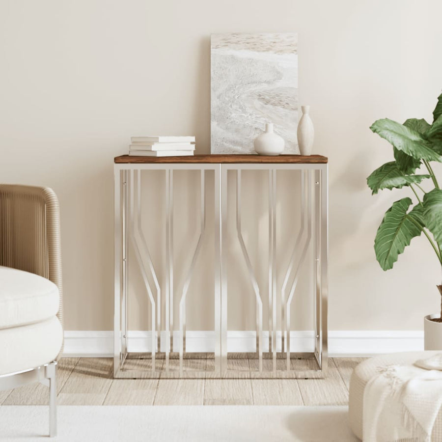 Wandtafel Roestvrij Staal En Massief Gerecycled Hout Zilver
