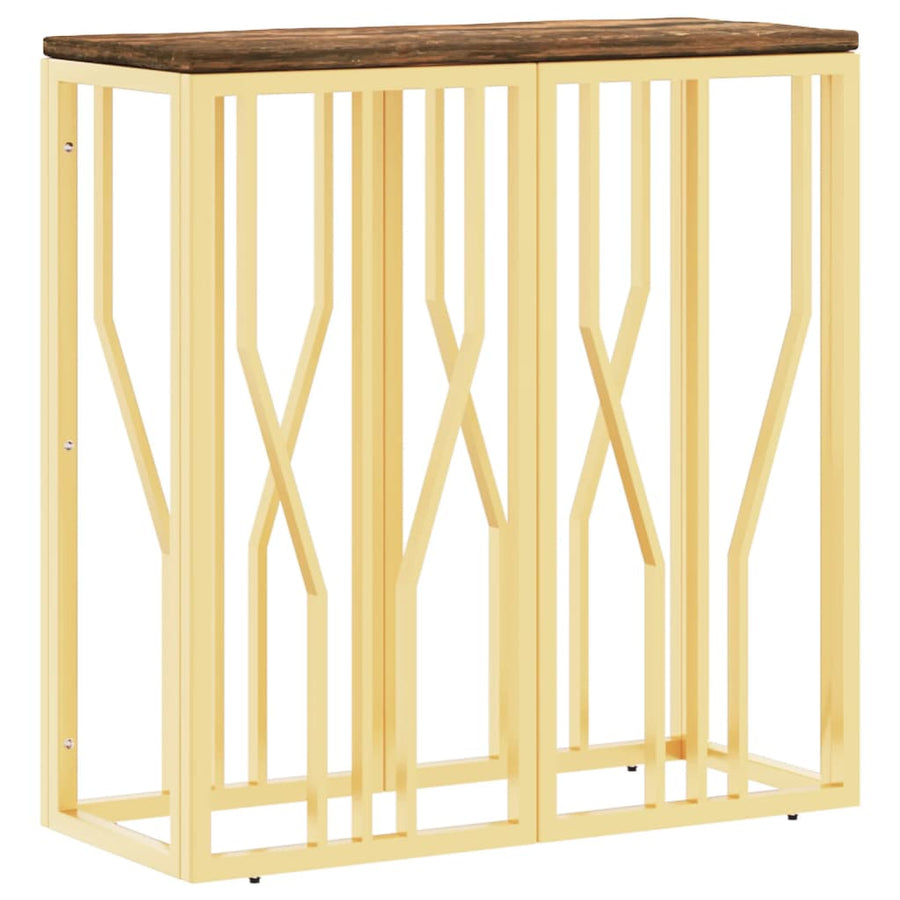 Wandtafel Roestvrij Staal En Massief Gerecycled Hout Goudkleur