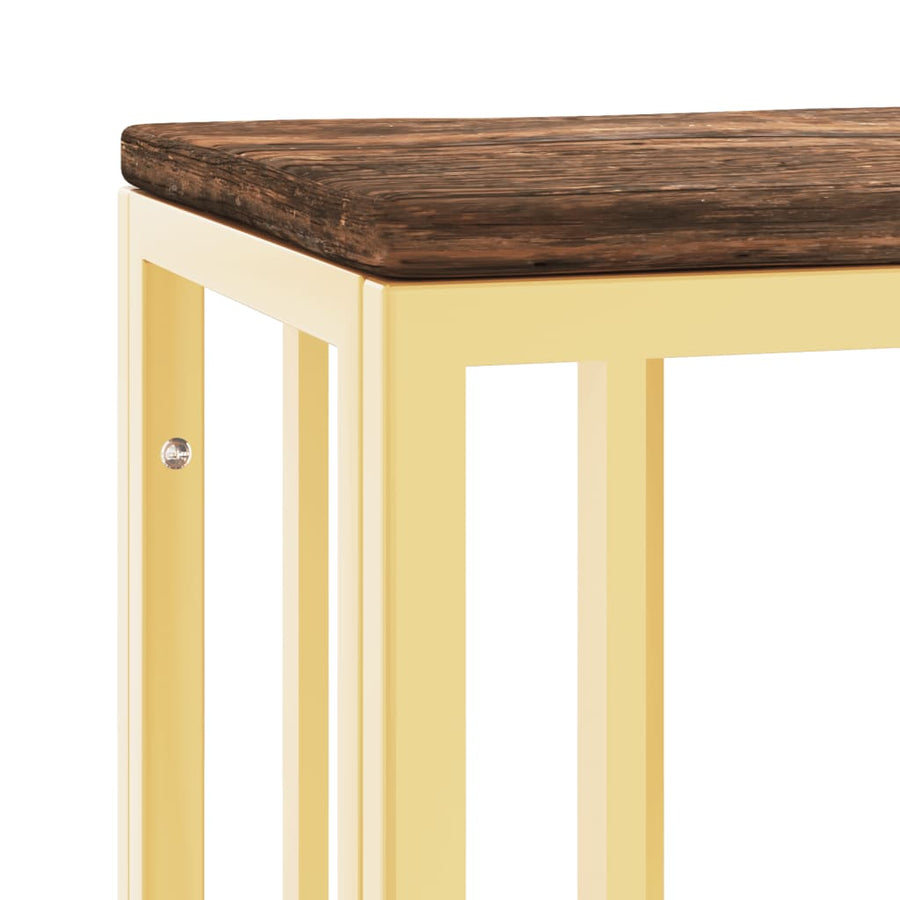 Wandtafel Roestvrij Staal En Massief Gerecycled Hout Goudkleur