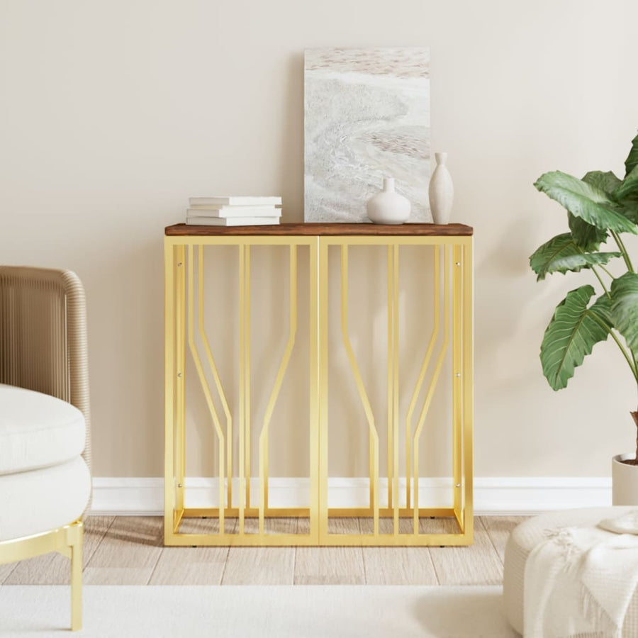 Wandtafel Roestvrij Staal En Massief Gerecycled Hout Goudkleur