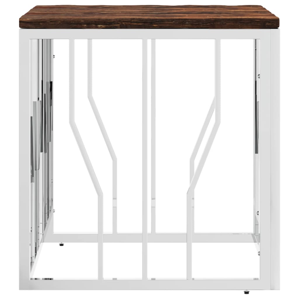 Salontafel Roestvrij Staal En Massief Gerecycled Zilver Hout