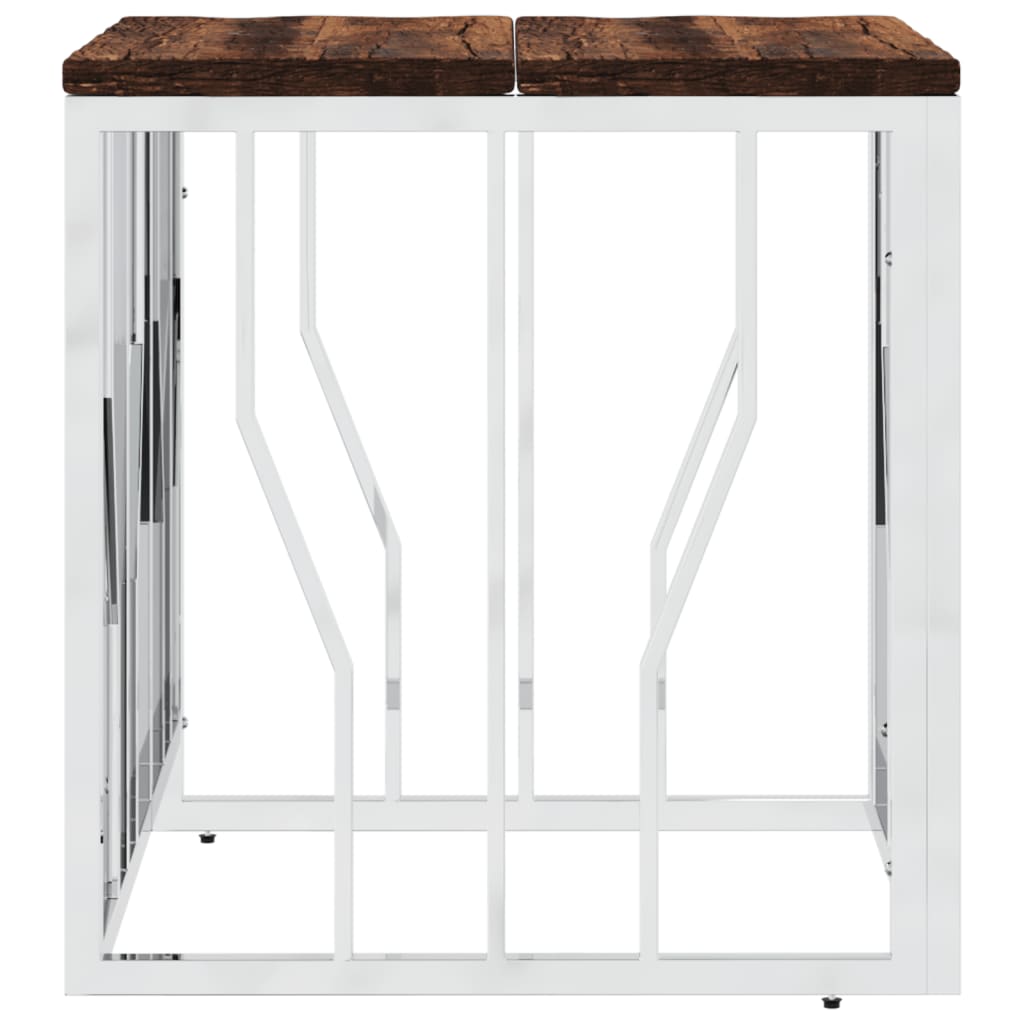 Salontafel Roestvrij Staal En Massief Gerecycled Zilver Hout