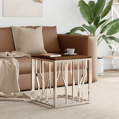 Salontafel Roestvrij Staal En Massief Gerecycled Zilver Hout