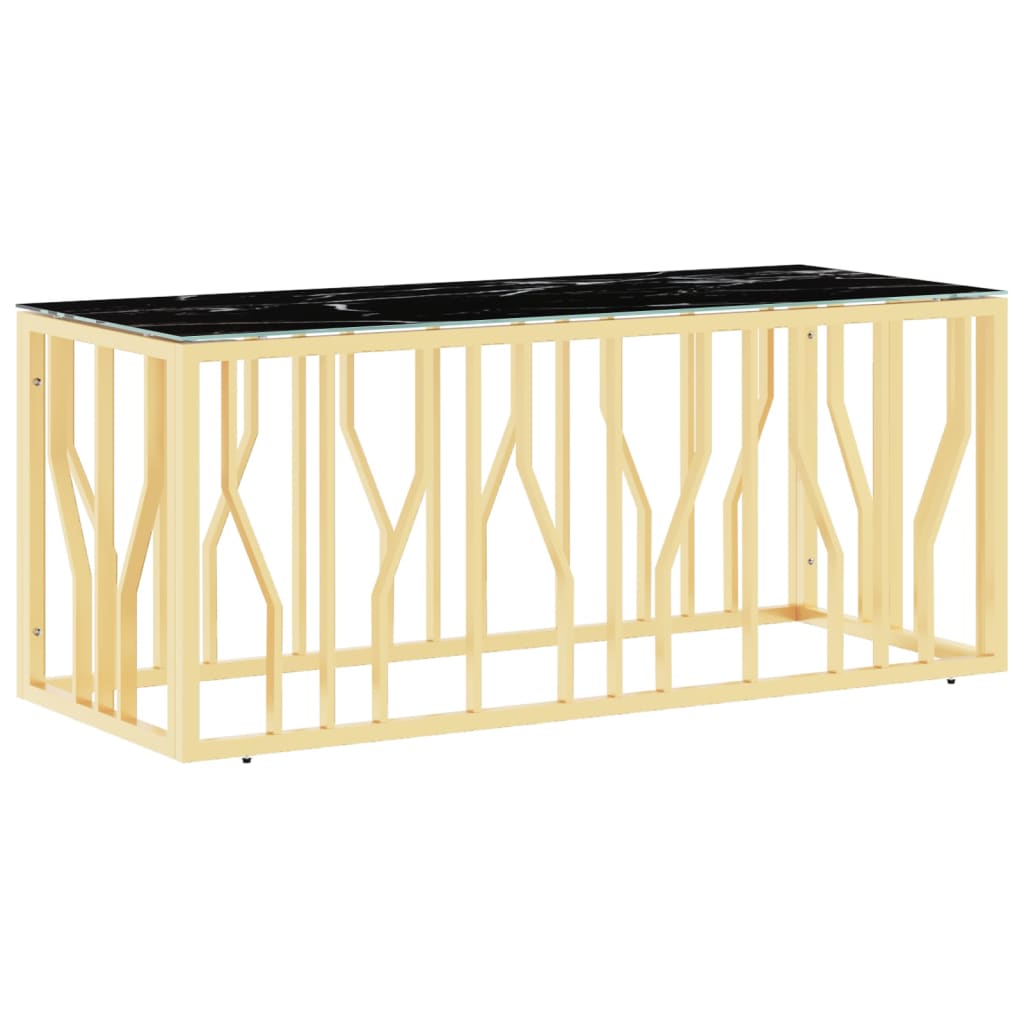 Salontafel 110x45x45 cm roestvrij staal en glas goudkleurig Goud en zwart Glas