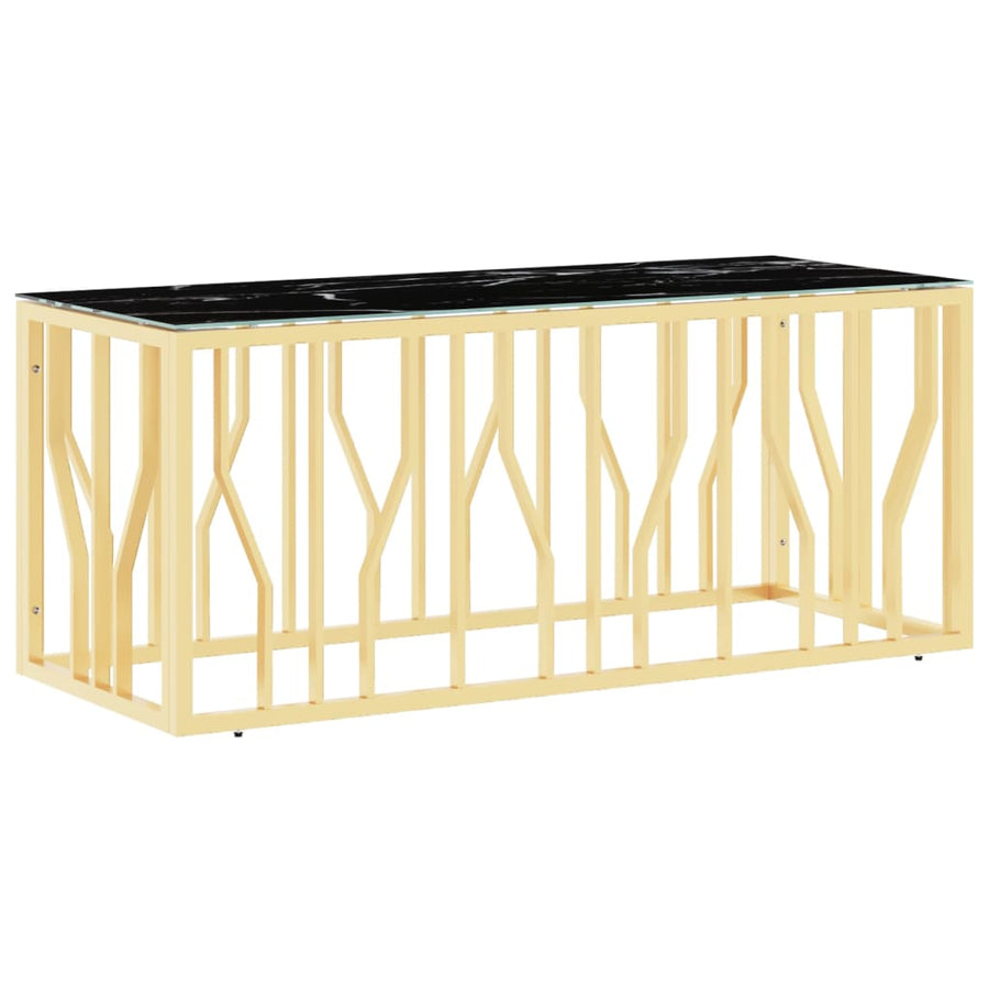 Salontafel 110x45x45 cm roestvrij staal en glas goudkleurig Goud en zwart Glas