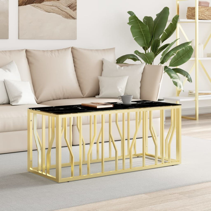 Salontafel 110x45x45 cm roestvrij staal en glas goudkleurig Goud en zwart Glas