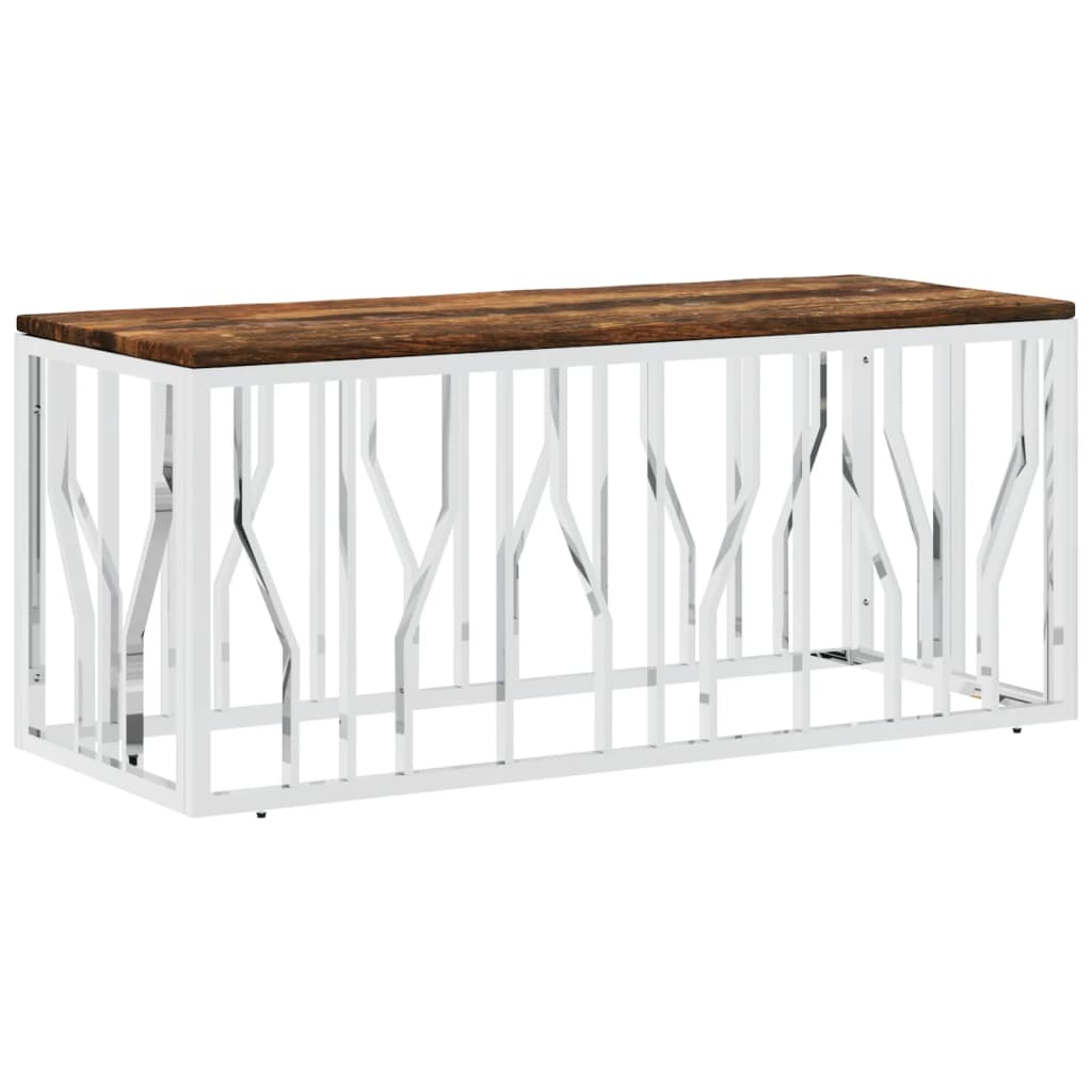 Salontafel Roestvrij Staal En Massief Hergebruikt Zilver Hout
