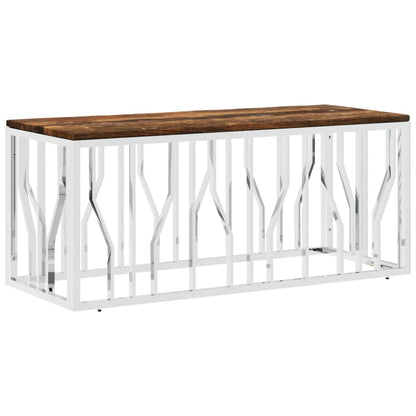Salontafel Roestvrij Staal En Massief Hergebruikt Zilver Hout