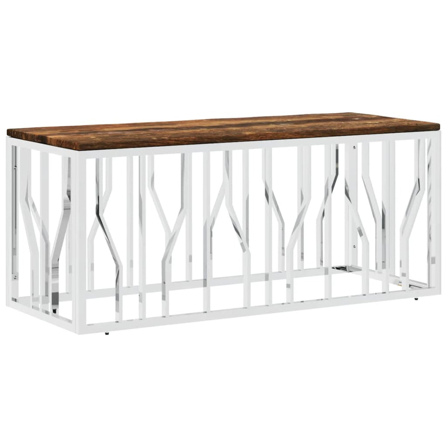 Salontafel Roestvrij Staal En Massief Hergebruikt Zilver Hout