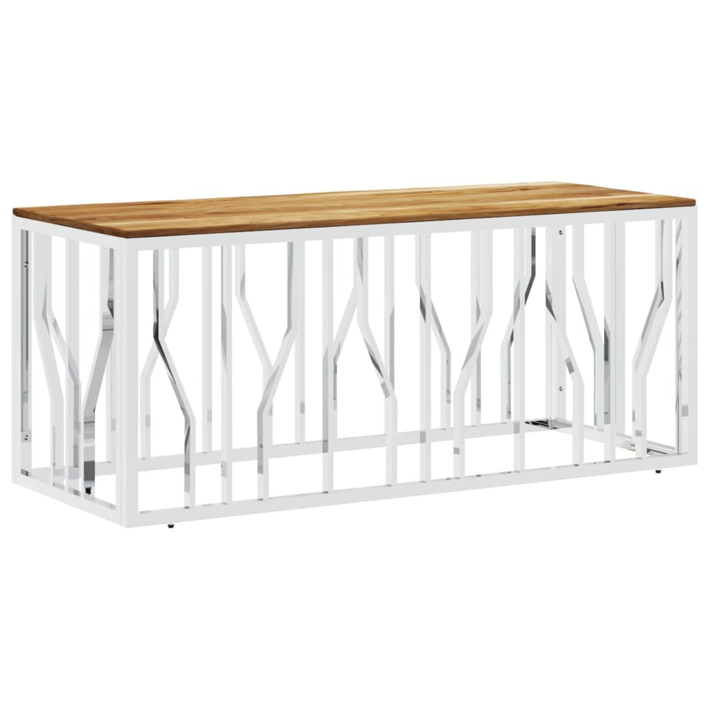 Salontafel Roestvrij Staal En Massief Acacia Zilverkleurig en bruin Hout