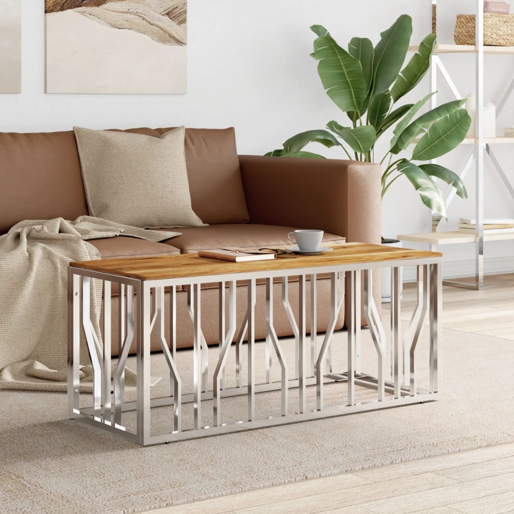 Salontafel Roestvrij Staal En Massief Acacia Zilverkleurig en bruin Hout