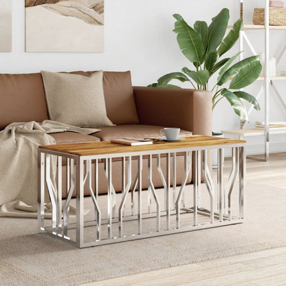 Salontafel Roestvrij Staal En Massief Acacia Zilverkleurig en bruin Hout