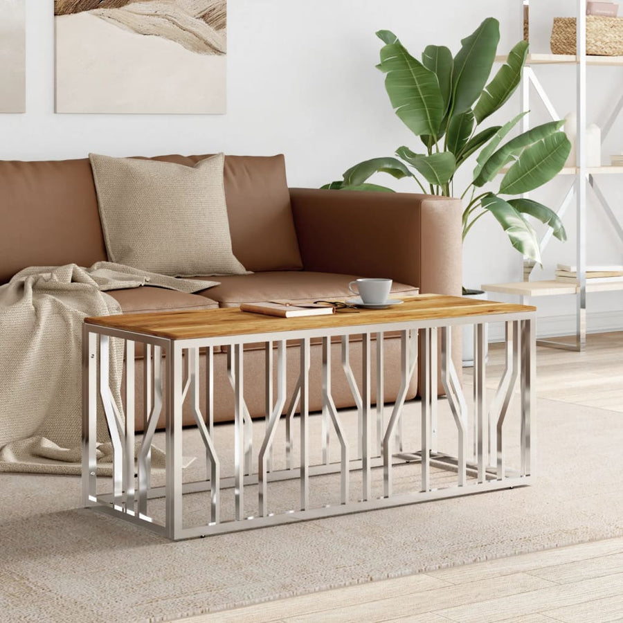 Salontafel Roestvrij Staal En Massief Acacia Zilverkleurig en bruin Hout