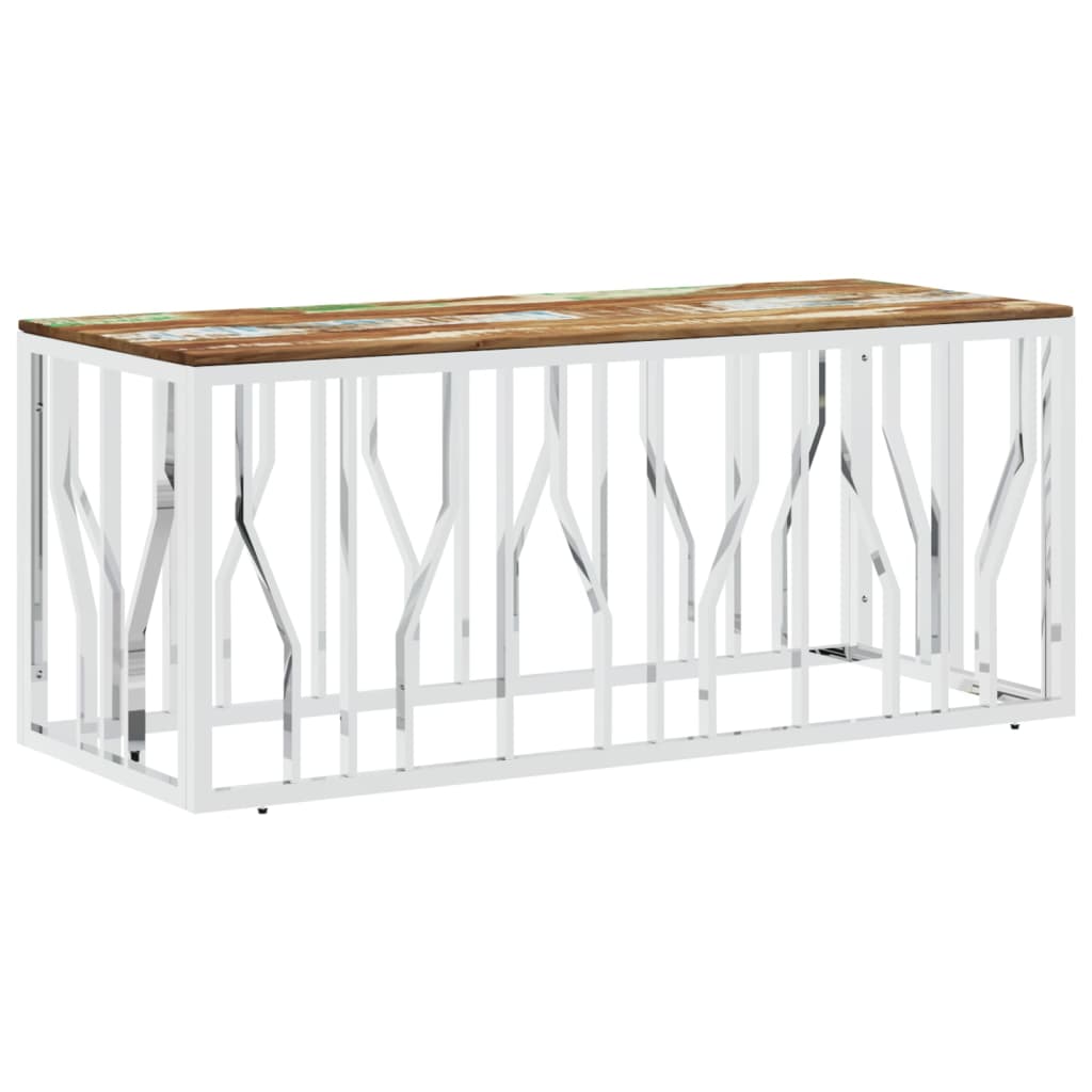 Salontafel Roestvrij Staal En Massief Gerecycled Zilver Multikleur Hout