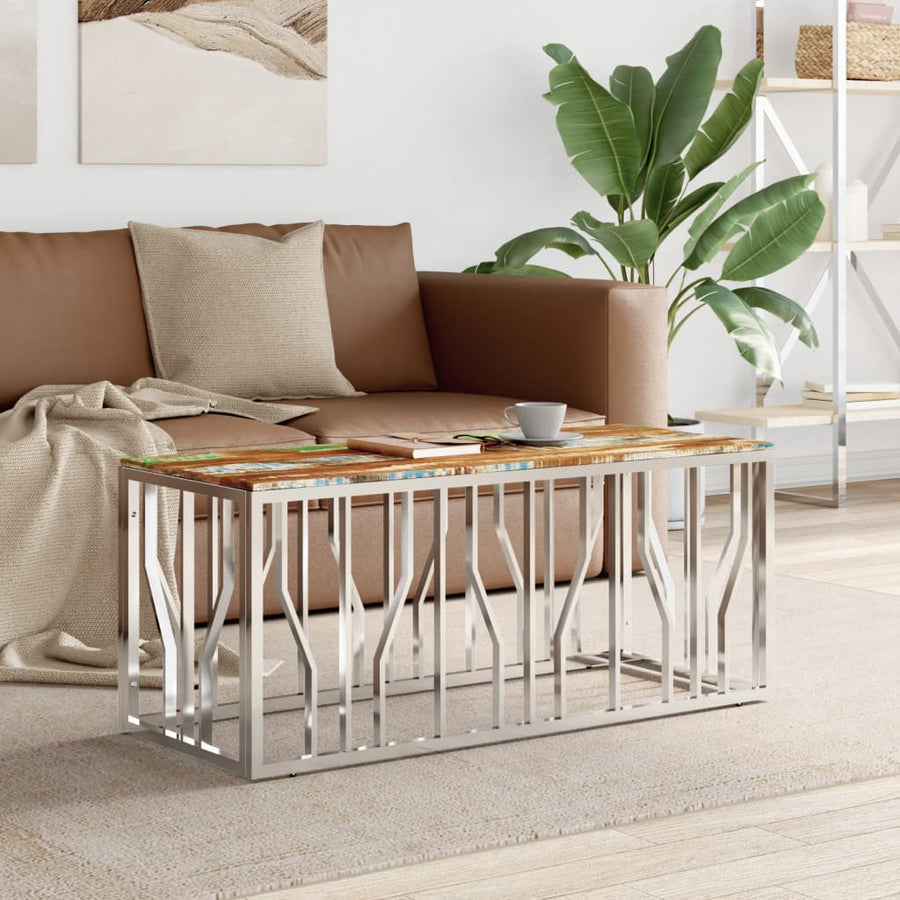 Salontafel Roestvrij Staal En Massief Gerecycled Zilver Multikleur Hout