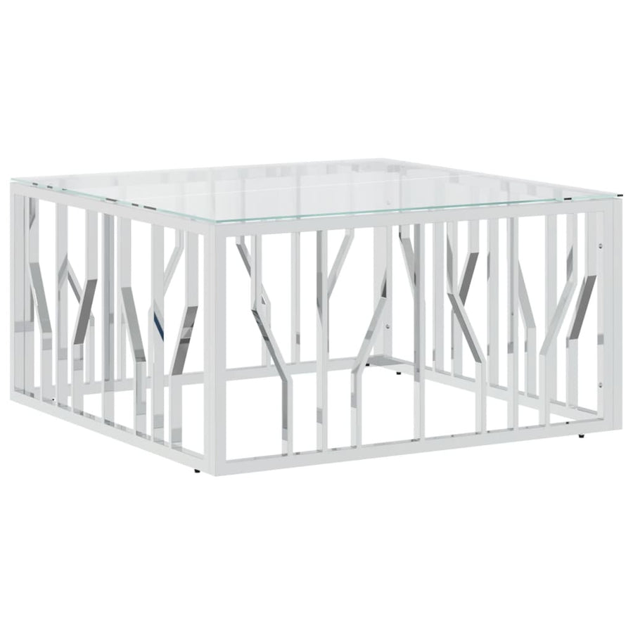 Salontafel 80X80X40 Cm Roestvrij Staal En 1 Zilver Glas