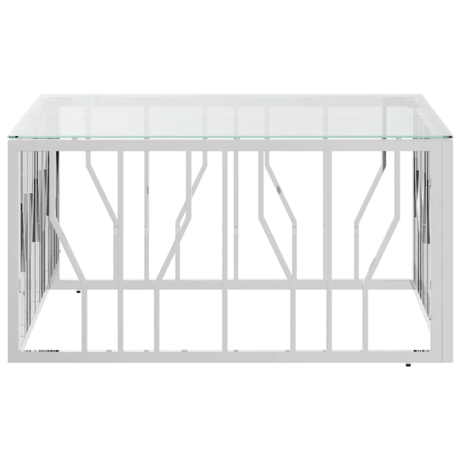 Salontafel 80X80X40 Cm Roestvrij Staal En 1 Zilver Glas