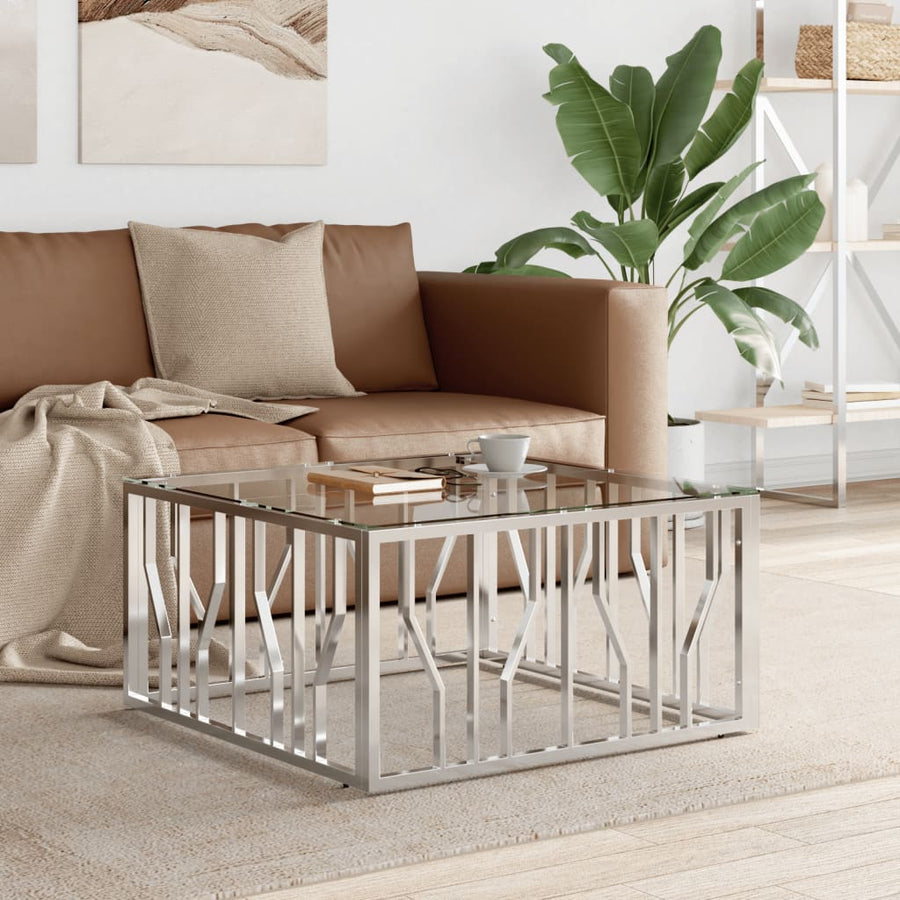 Salontafel 80X80X40 Cm Roestvrij Staal En 1 Zilver Glas