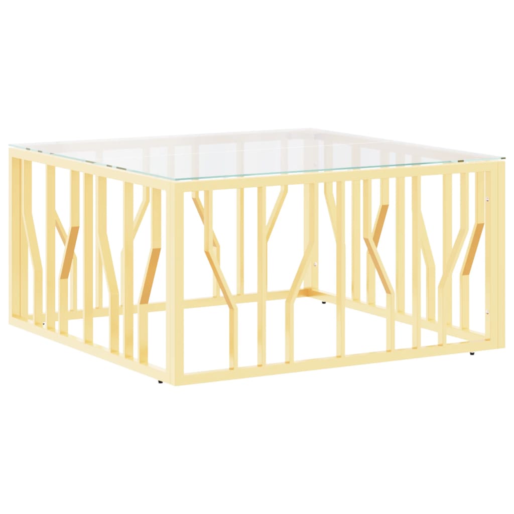 Salontafel 80X80X40 Cm Roestvrij Staal En Kleurig Goud Glas