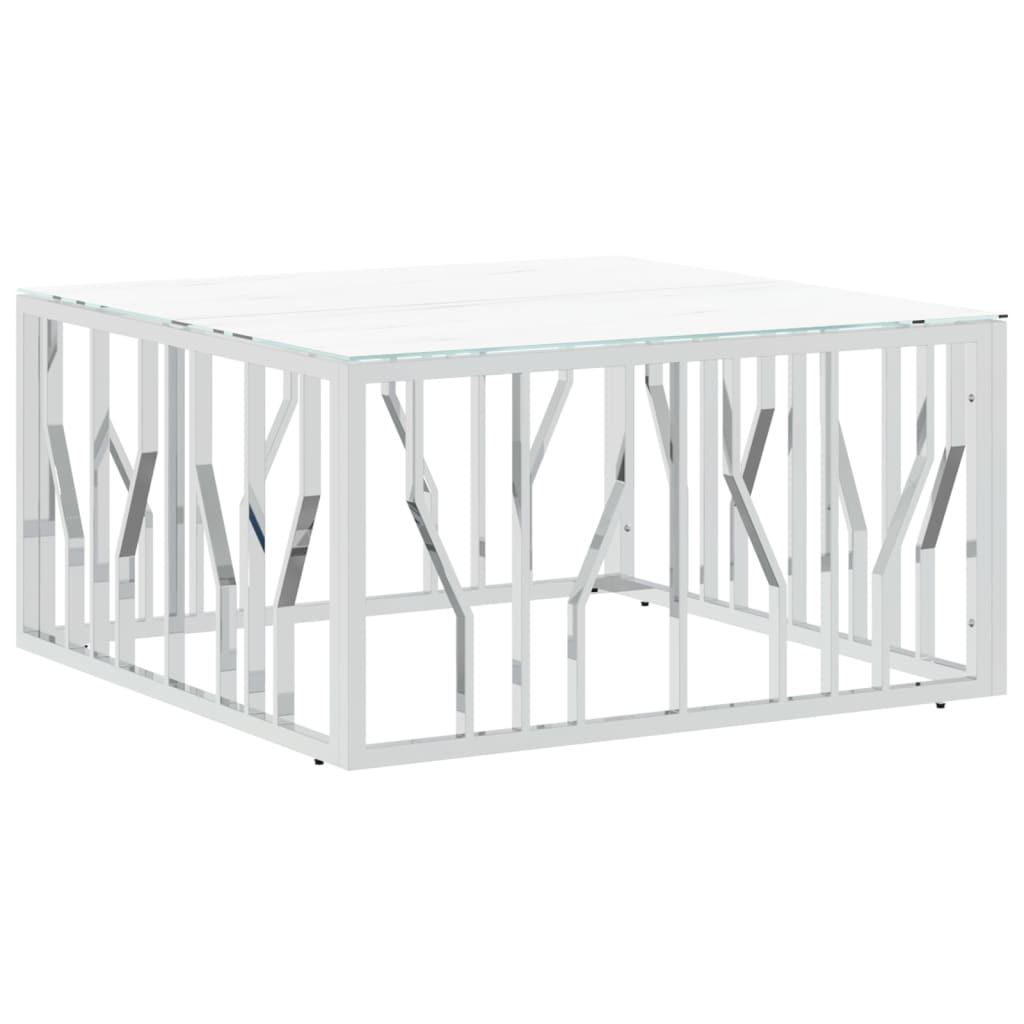 Salontafel 80X80X40 Cm Roestvrij Staal En Kleurig Zilver en wit Glas