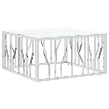 Salontafel 80X80X40 Cm Roestvrij Staal En Kleurig Zilver en wit Glas