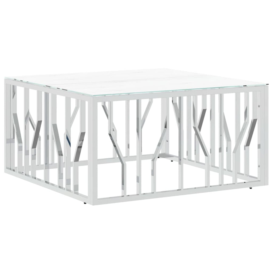 Salontafel 80X80X40 Cm Roestvrij Staal En Kleurig Zilver en wit Glas