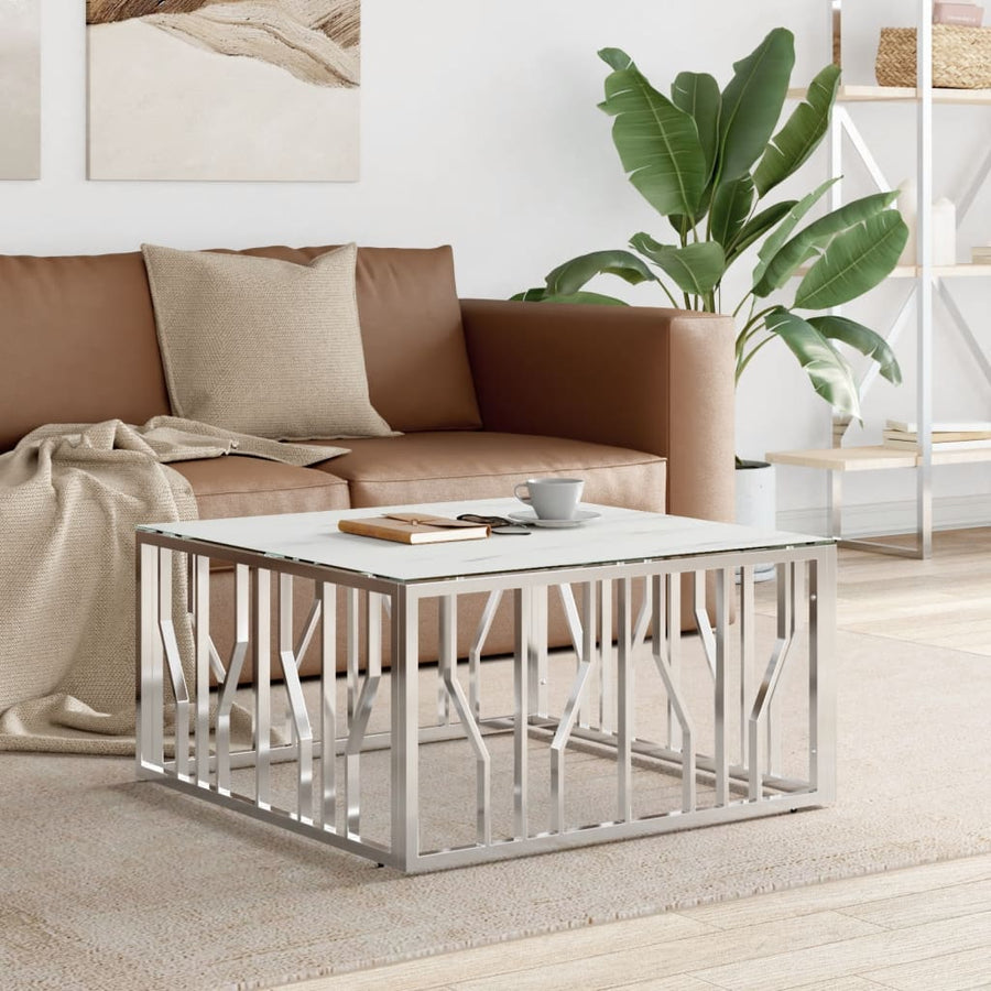 Salontafel 80X80X40 Cm Roestvrij Staal En Kleurig Zilver en wit Glas