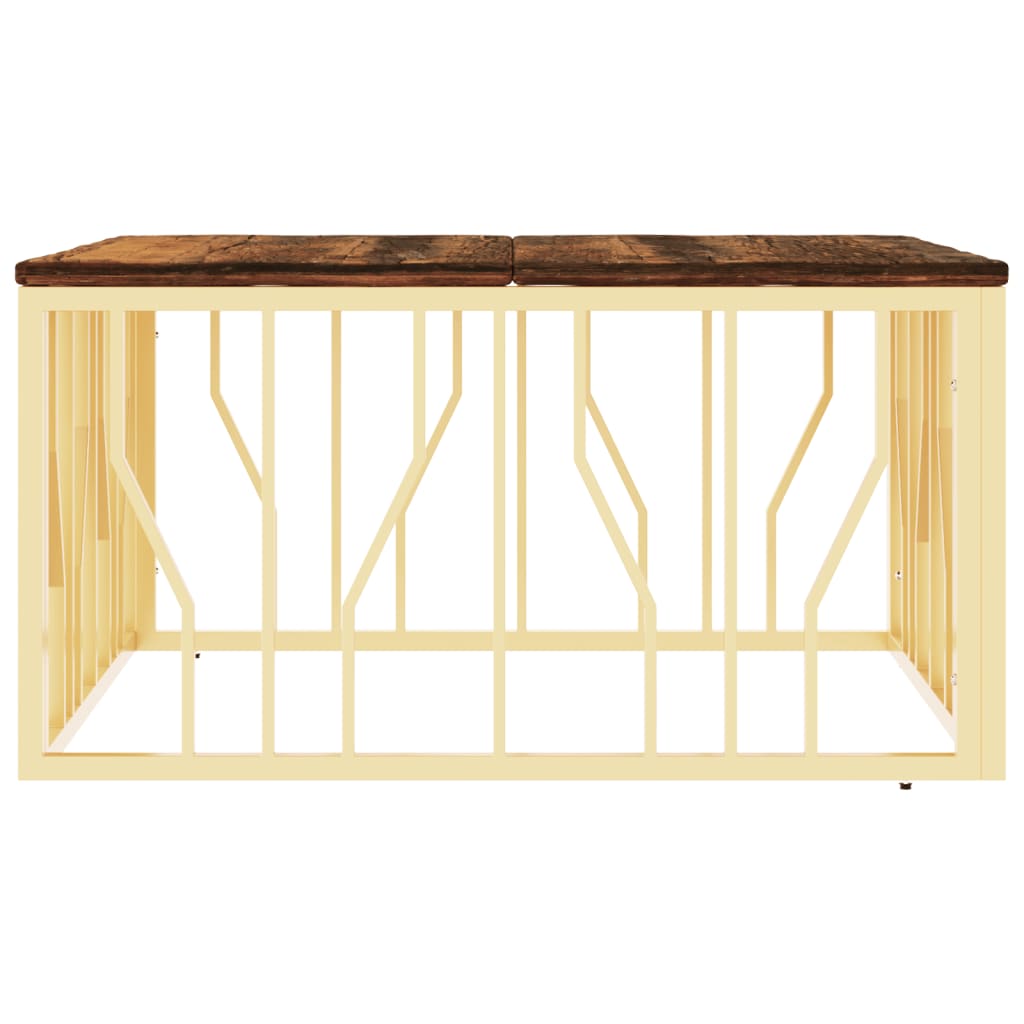 Salontafel Roestvrij Staal En Massief Gerecycled Kleur Goud Hout