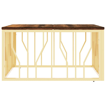 Salontafel Roestvrij Staal En Massief Gerecycled Kleur Goud Hout