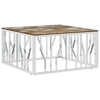 Salontafel Roestvrij Staal En Massief Gerecycled Zilver Multikleur Hout