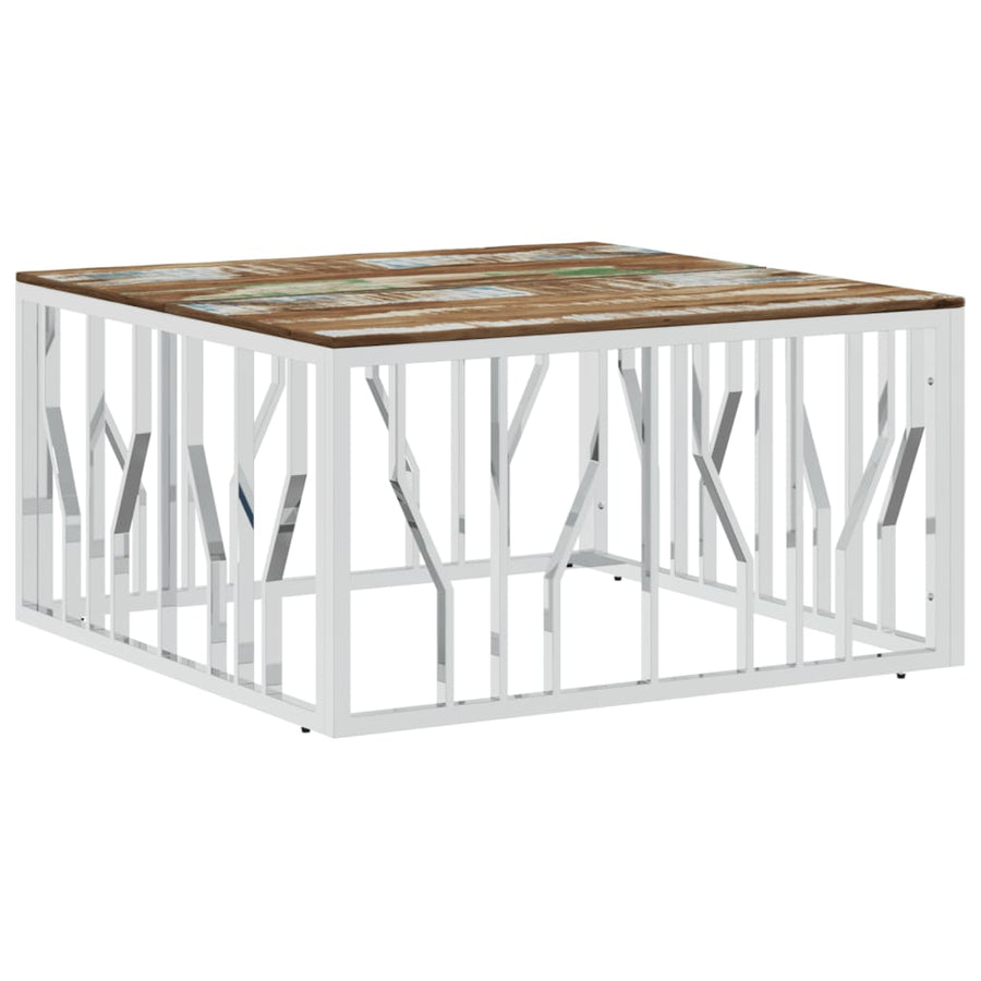 Salontafel Roestvrij Staal En Massief Gerecycled Zilver Multikleur Hout