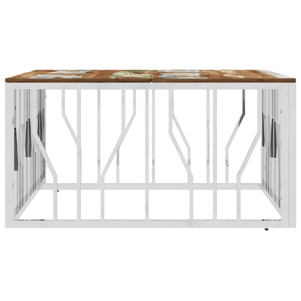 Salontafel Roestvrij Staal En Massief Gerecycled Zilver Multikleur Hout