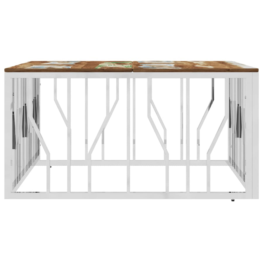 Salontafel Roestvrij Staal En Massief Gerecycled Zilver Multikleur Hout