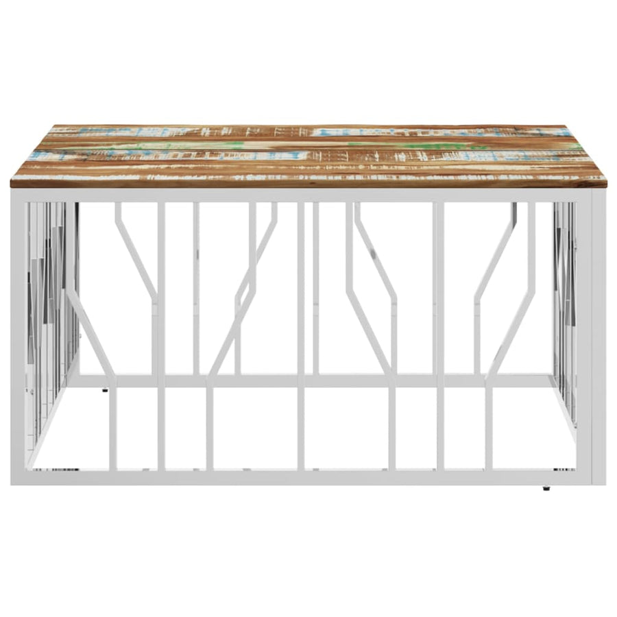 Salontafel Roestvrij Staal En Massief Gerecycled Zilver Multikleur Hout