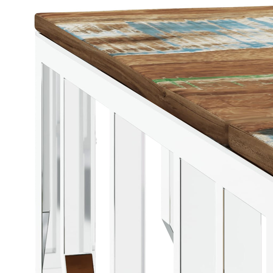 Salontafel Roestvrij Staal En Massief Gerecycled Zilver Multikleur Hout