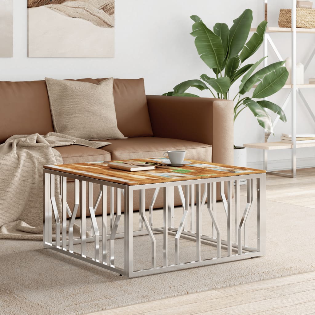 Salontafel Roestvrij Staal En Massief Gerecycled Zilver Multikleur Hout