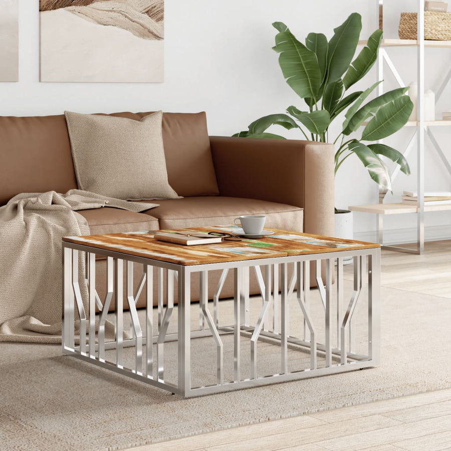 Salontafel Roestvrij Staal En Massief Gerecycled Zilver Multikleur Hout