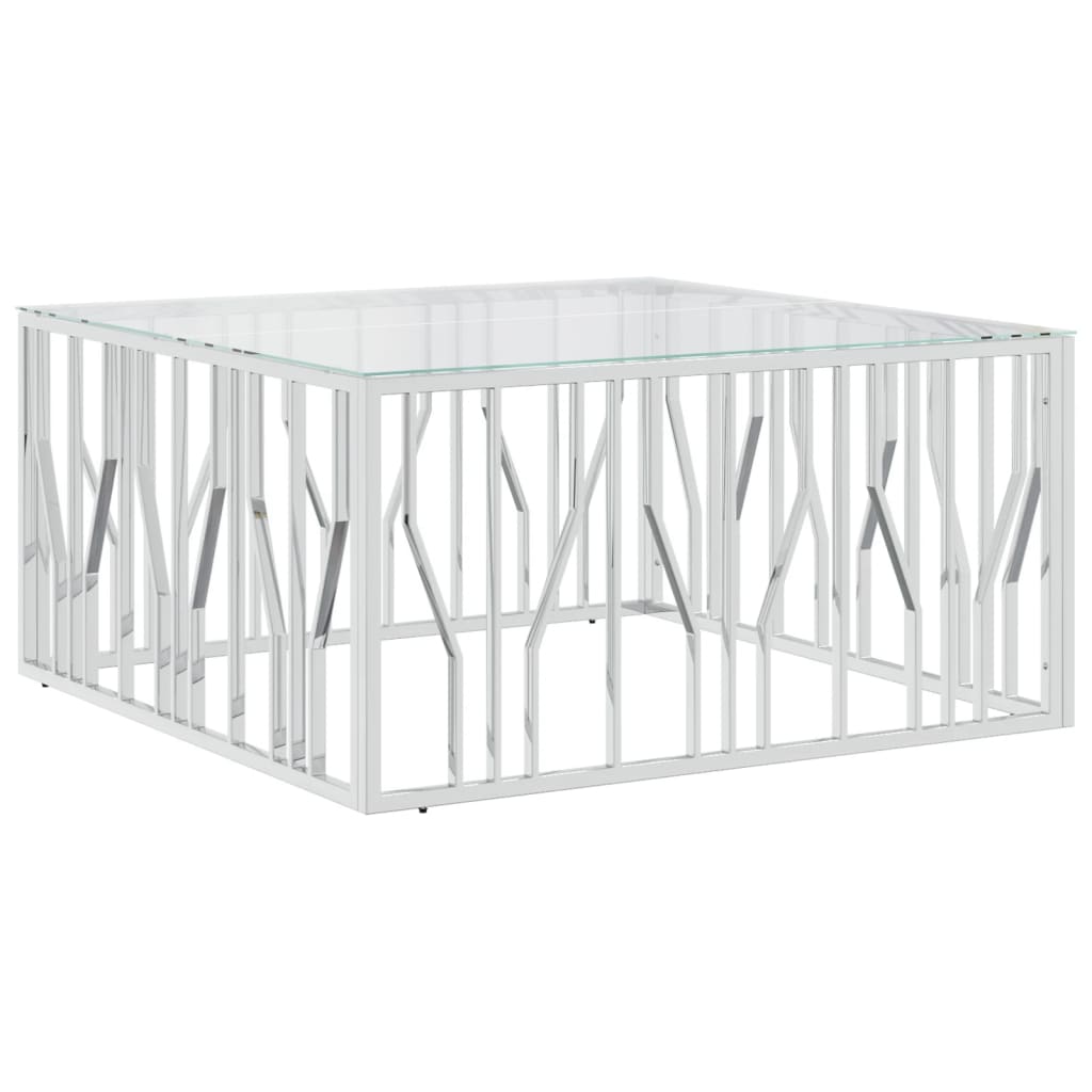Salontafel 00X00X50 Cm Roestvrij Staal En Zilver Glas