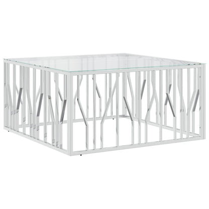 Salontafel 00X00X50 Cm Roestvrij Staal En Zilver Glas