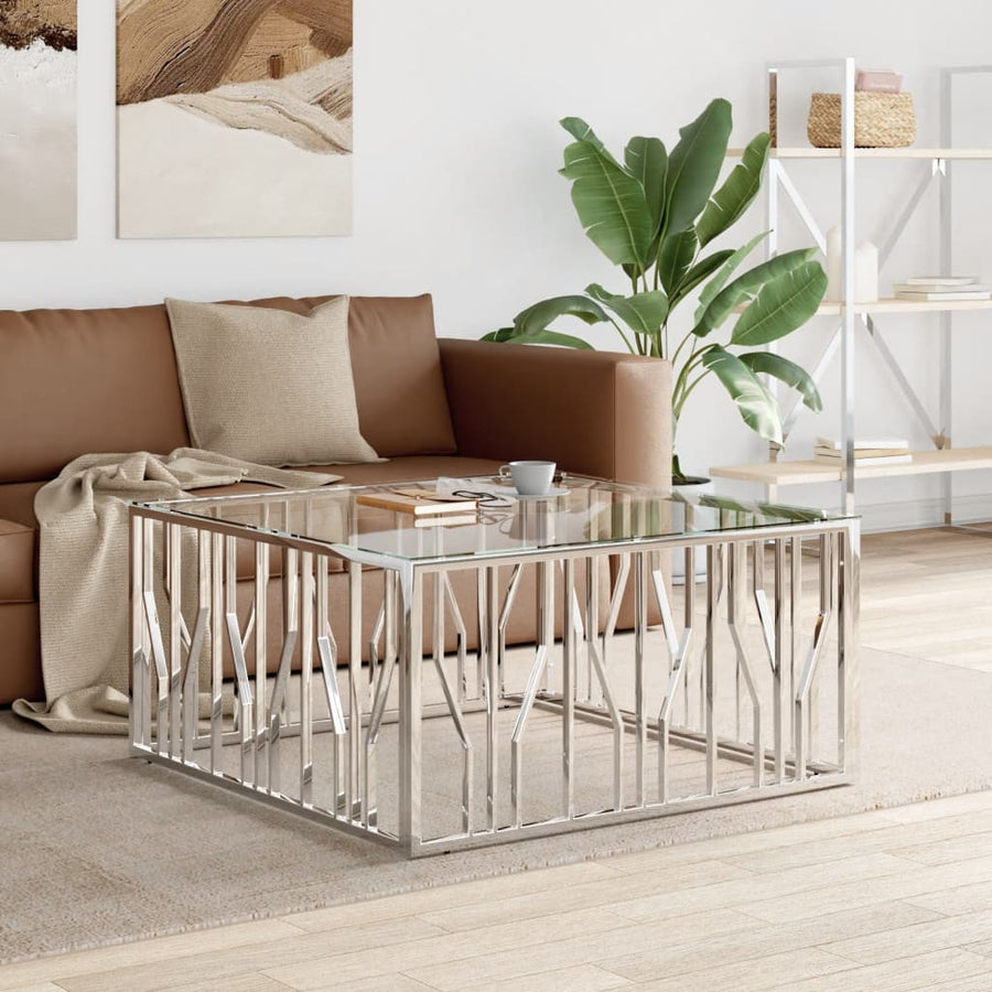 Salontafel 00X00X50 Cm Roestvrij Staal En Zilver Glas