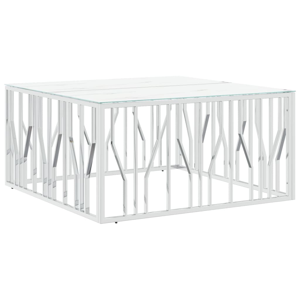 Salontafel 100X100X50 Cm Roestvrij Staal En Glas Zilverkleurig Zilver en wit