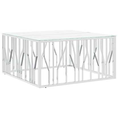 Salontafel 100X100X50 Cm Roestvrij Staal En Glas Zilverkleurig Zilver en wit