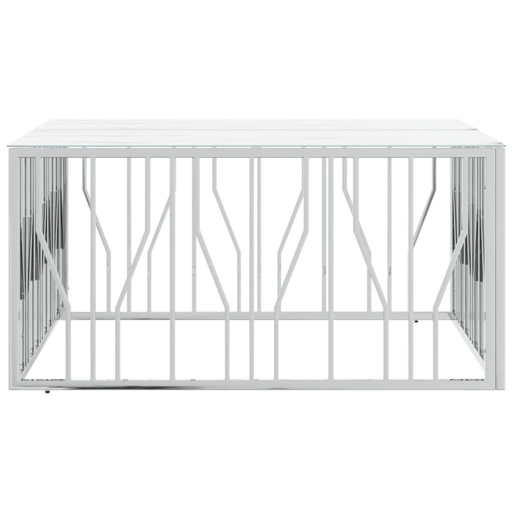 Salontafel 100X100X50 Cm Roestvrij Staal En Glas Zilverkleurig Zilver en wit