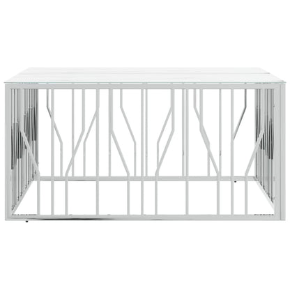 Salontafel 100X100X50 Cm Roestvrij Staal En Glas Zilverkleurig Zilver en wit